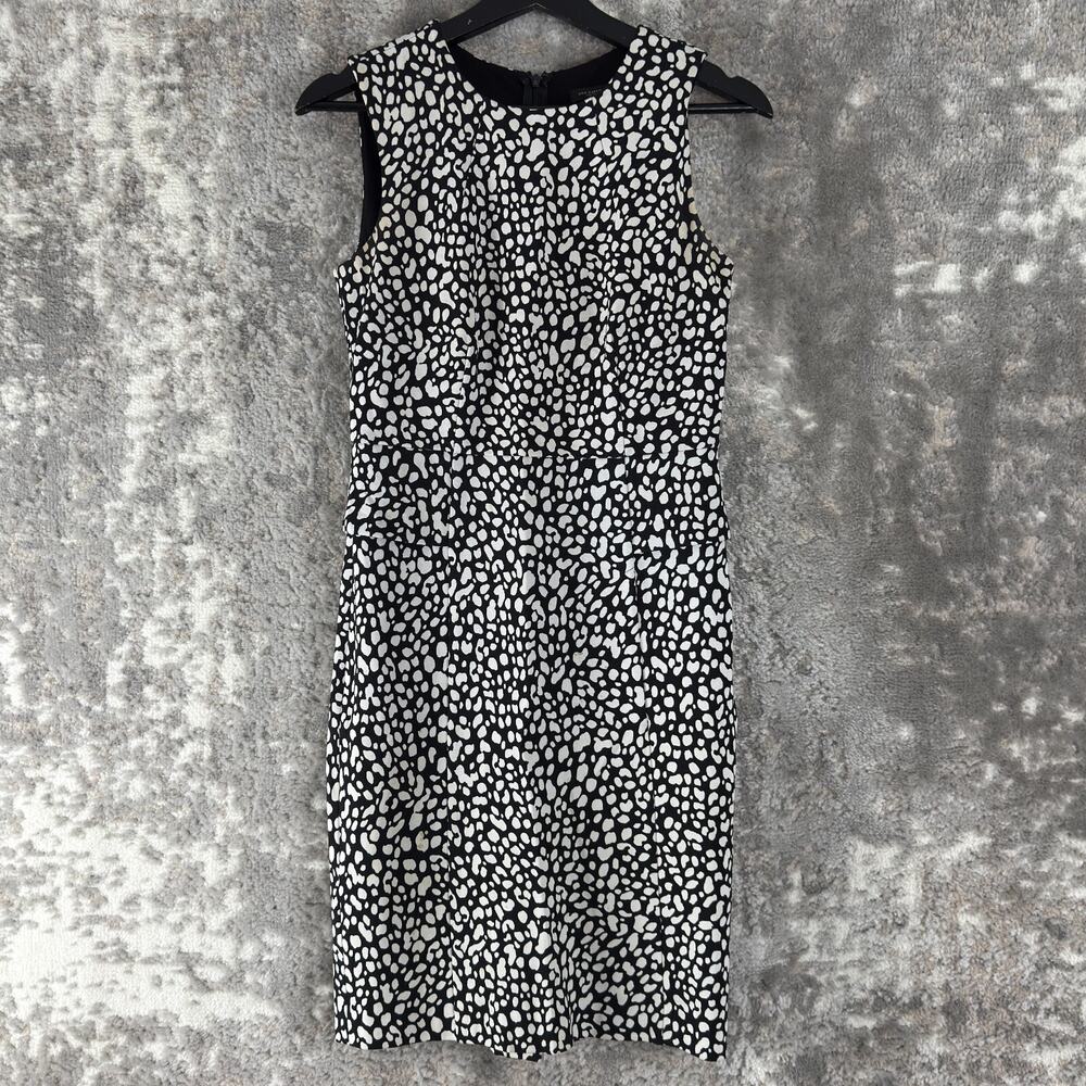 Ann Taylor Size 0 Abstract Mini Sheath Dress Black White Sleeveless Zip Lined